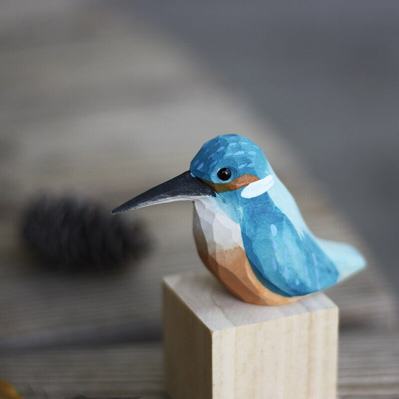 Figurine décorative d'oiseaux en bois sculpté à la main