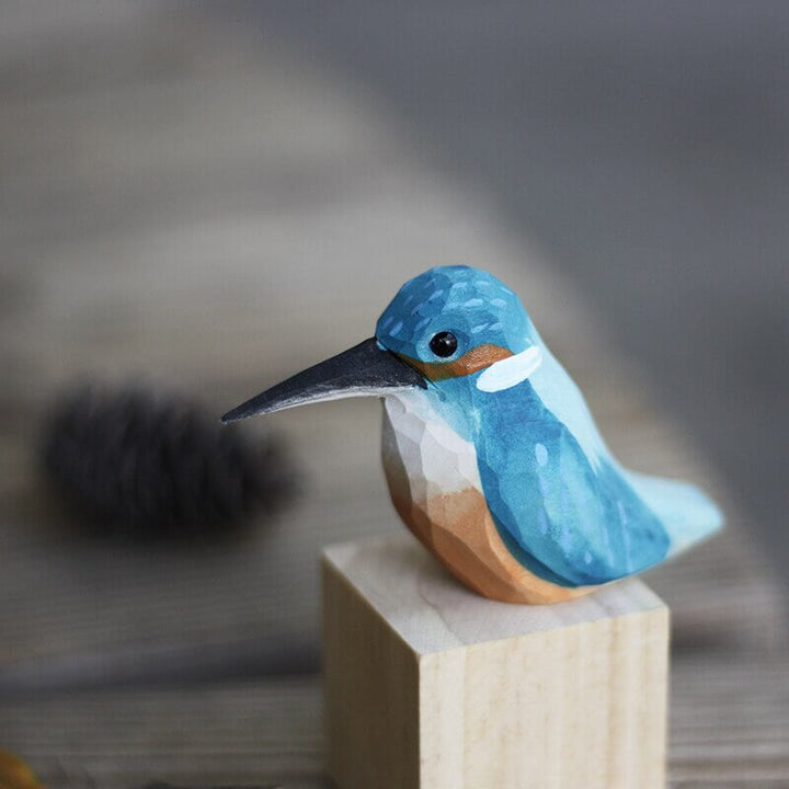 Figurine décorative d'oiseaux en bois sculpté à la main