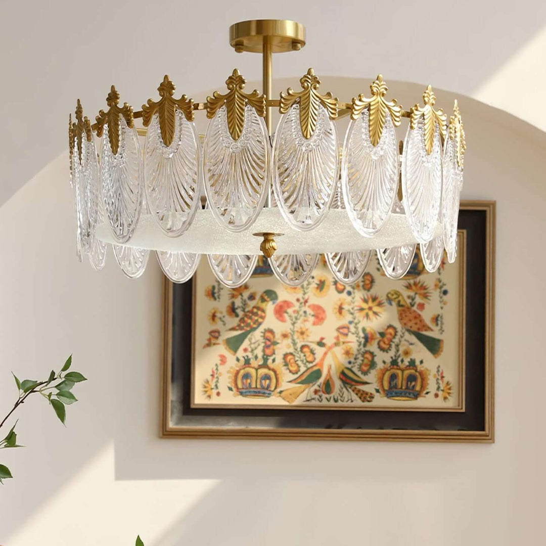 Lustre rond en verre avec motif décoratif