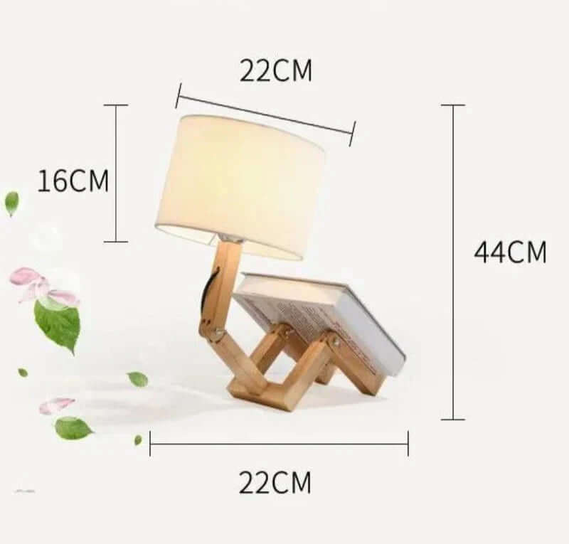 Lampe de table en bois avec porte-livre - Flexible et moderne