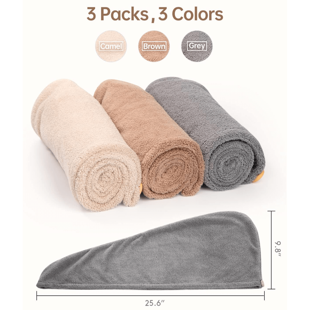 3er Pack Mikrofaser Haarhandtuch Turban mit Knoten