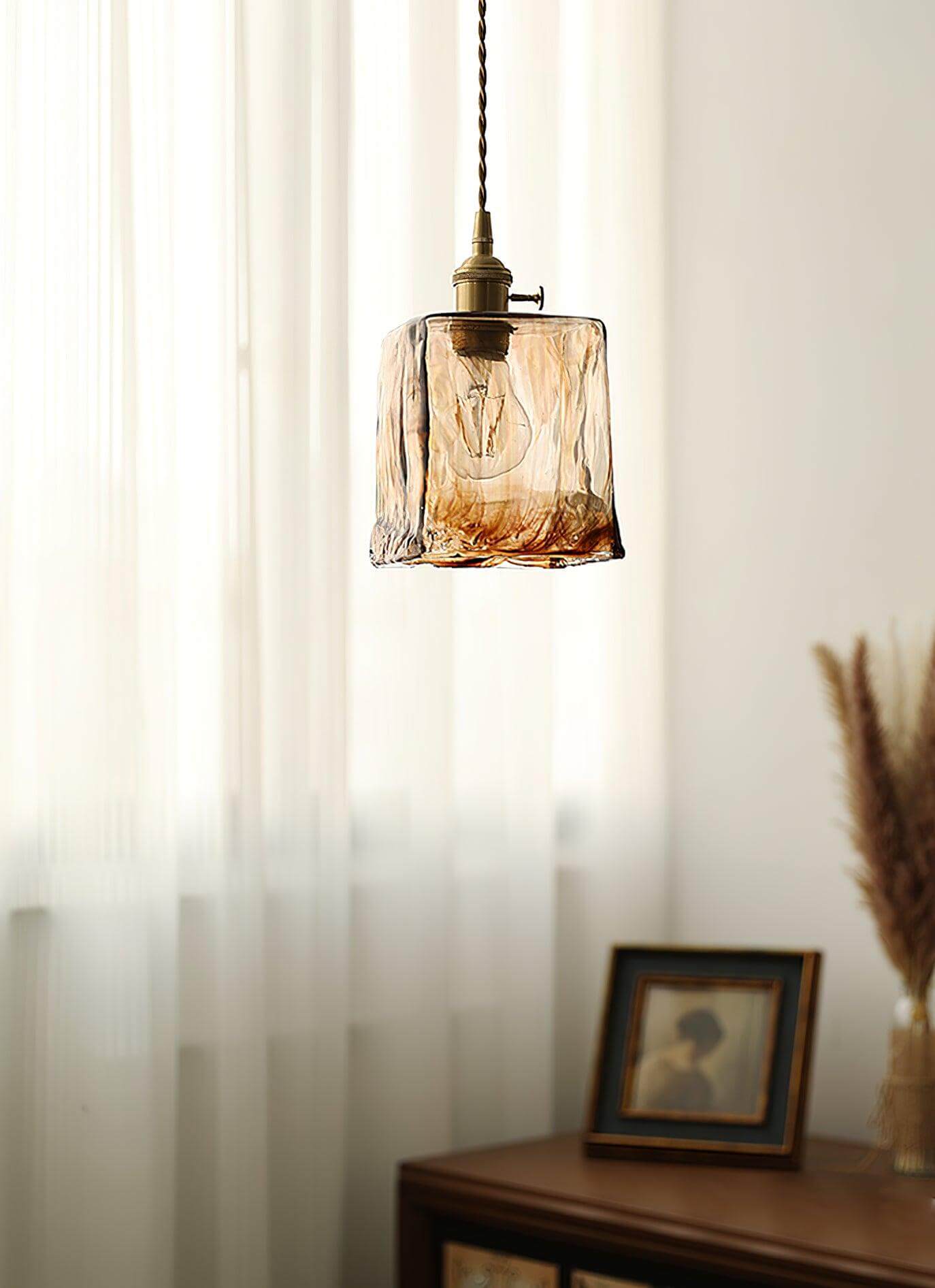 Suspension vintage en verre marron clair