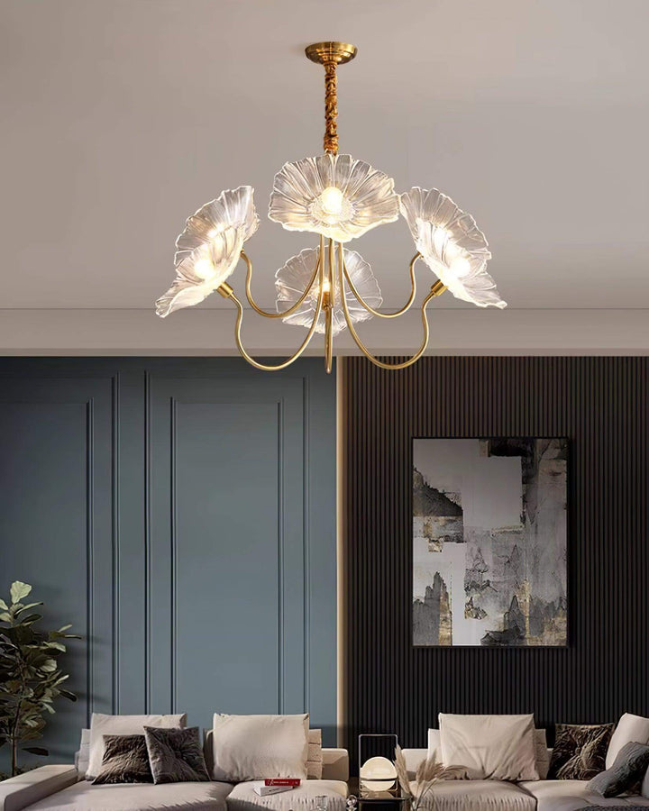 Lustre à fleurs en verre dépoli