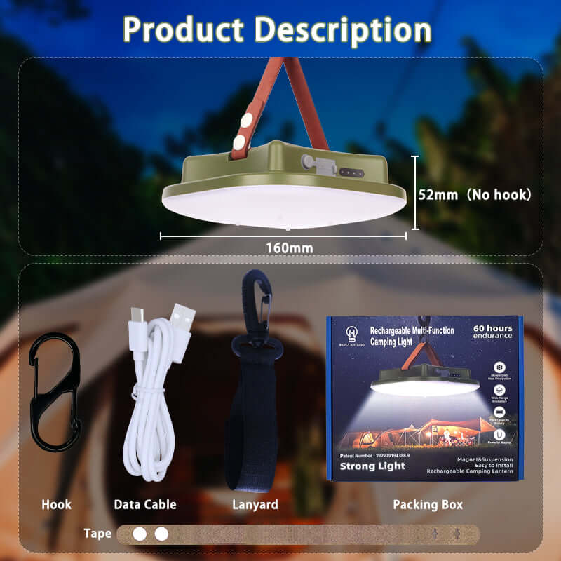 80W LED Solar Campinglampe mit Magnet & Zoom