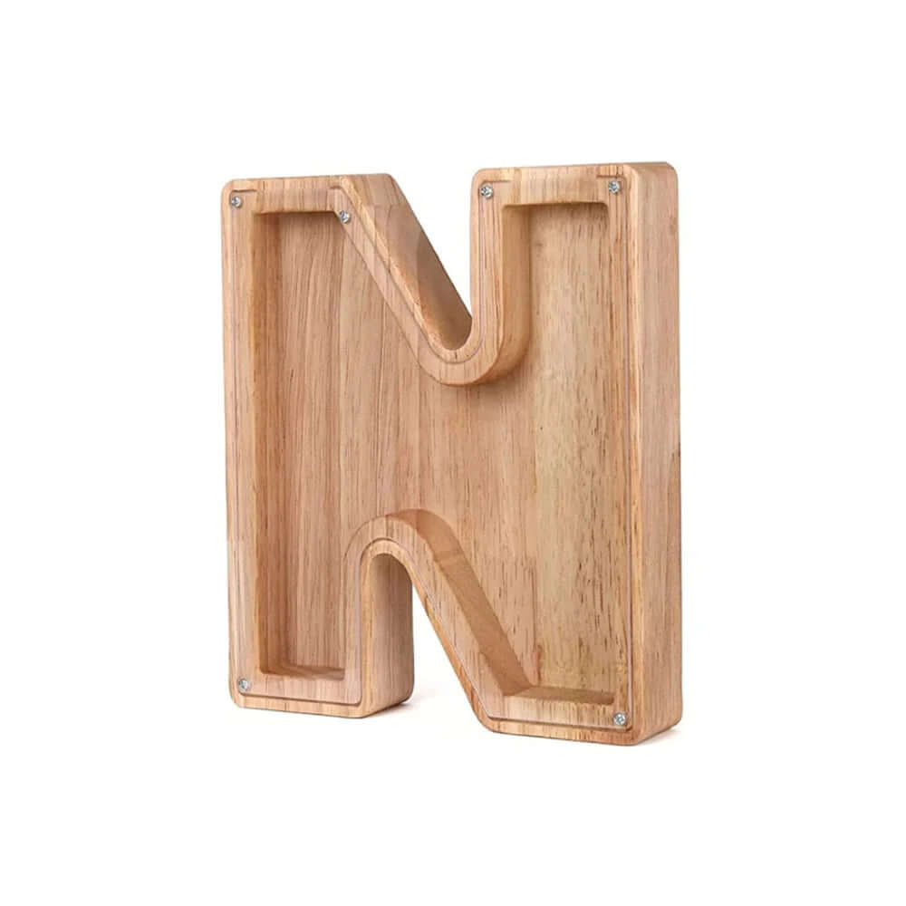 Tirelire en bois avec fenêtre de visualisation - motif alphabet