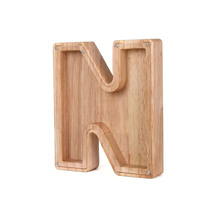 Tirelire en bois avec fenêtre de visualisation - motif alphabet
