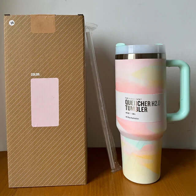 40oz Isolierter Edelstahl Reisebecher mit Griff & Strohhalm