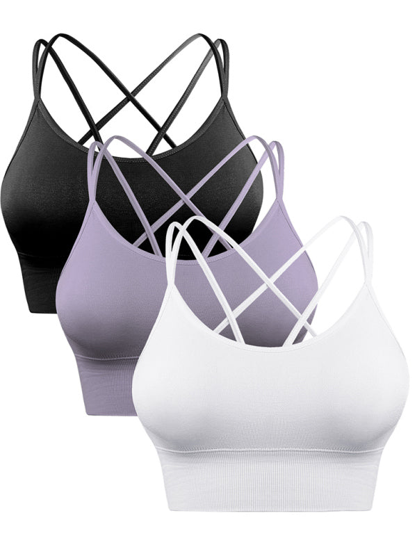"3er Pack gepolsterter Damen Sport-BH, crisscross Design, nahtlos, für Yoga und Fitness, vielseitige Farben"