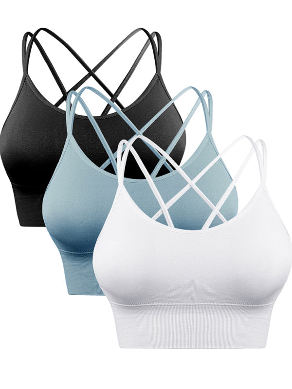 "3er Pack gepolsterter Damen Sport-BH, crisscross Design, nahtlos, für Yoga und Fitness, vielseitige Farben"