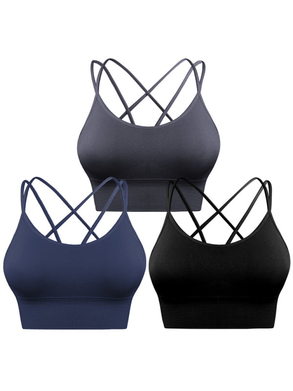 "3er Pack gepolsterter Damen Sport-BH, crisscross Design, nahtlos, für Yoga und Fitness, vielseitige Farben"