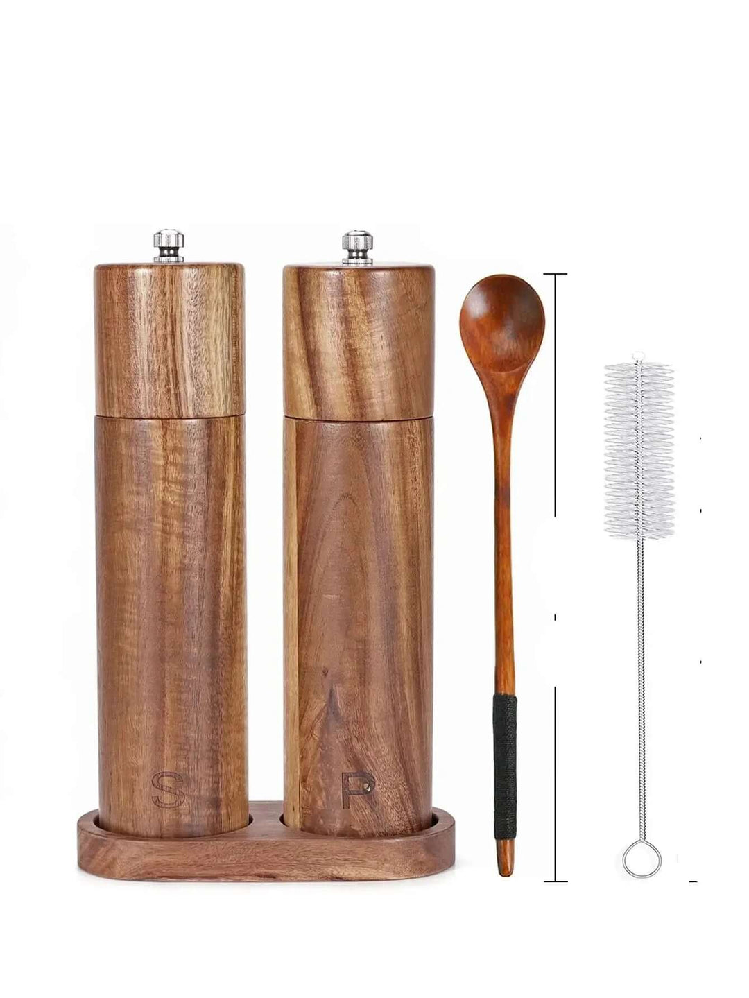 Holz Salz- und Pfeffermühlen-Set mit Tablett 22,5cm