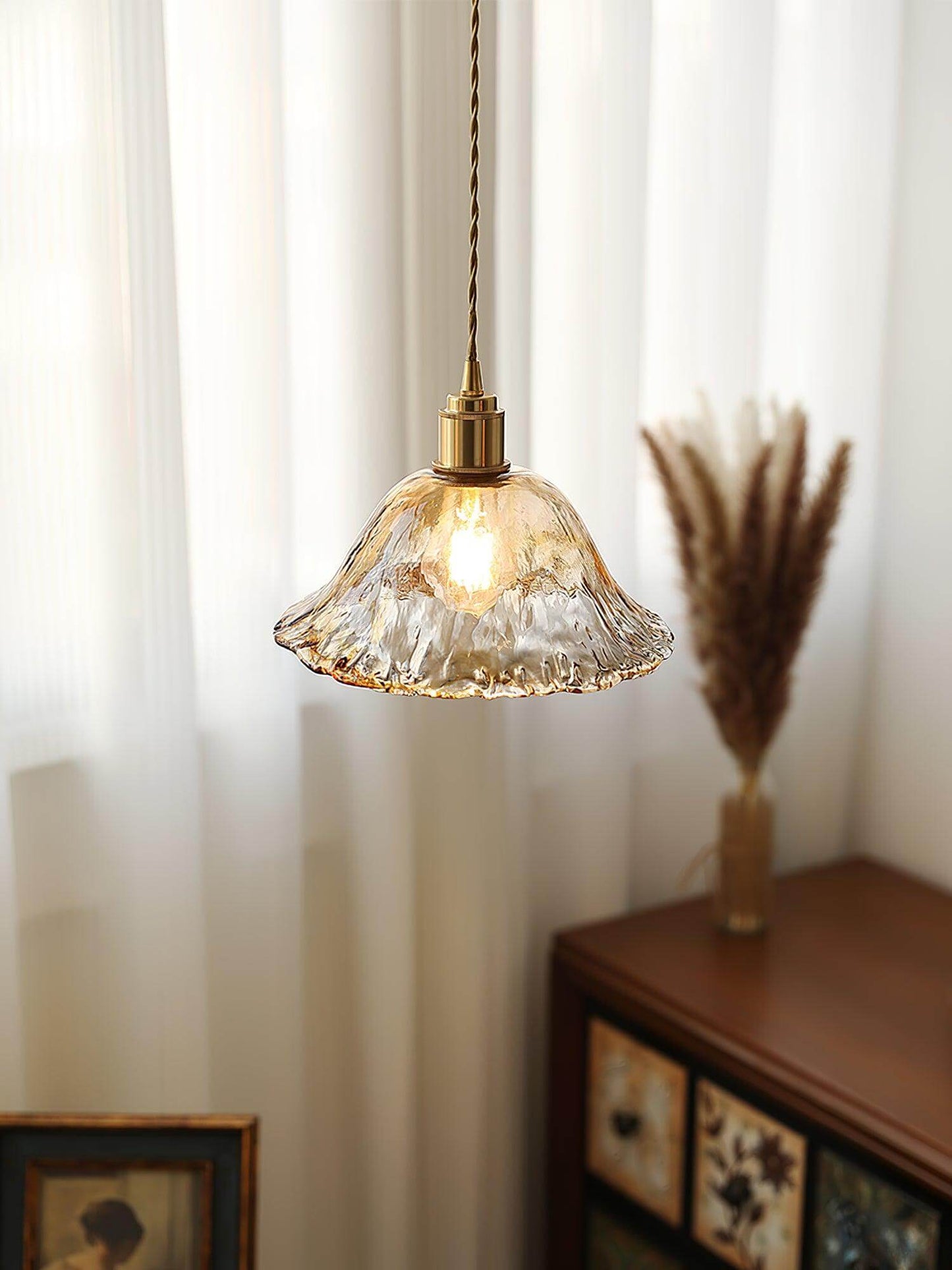 Suspension vintage en verre marron clair