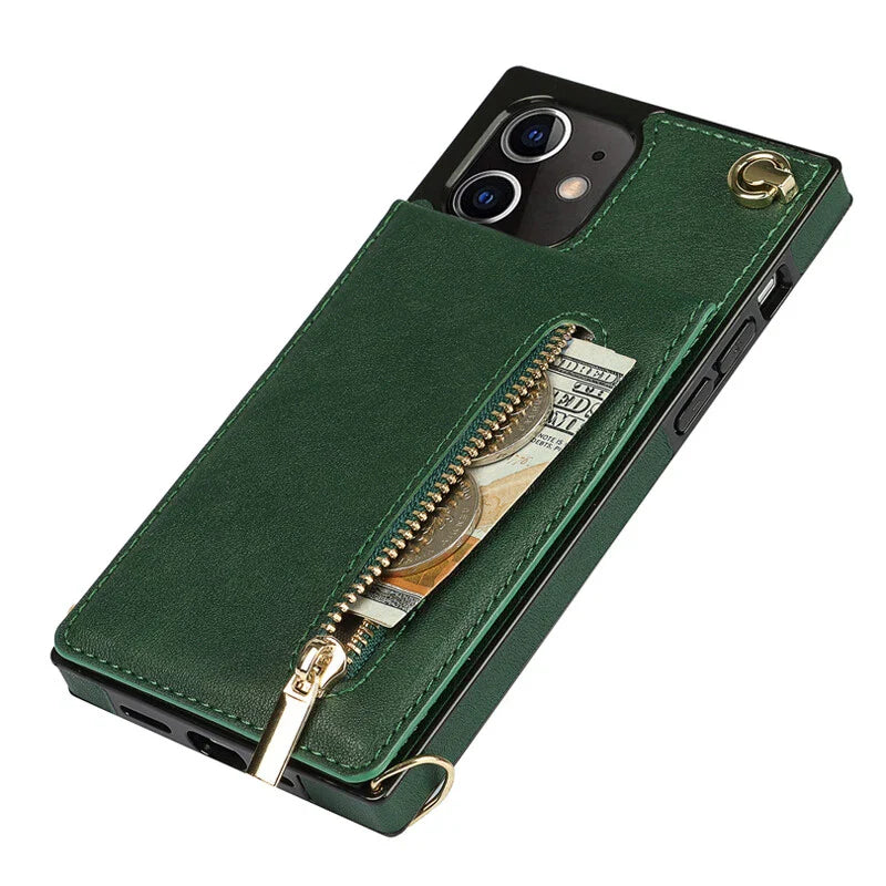 "3in1 Handyhülle mit Kartenfach und Umhängetasche in elegantem Design, ideal für Alltag und Reisen."