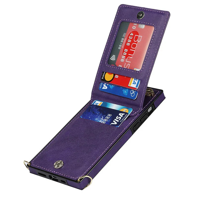 "3in1 Handyhülle mit Kartenfach und Umhängetasche in elegantem Design, ideal für Alltag und Reisen."