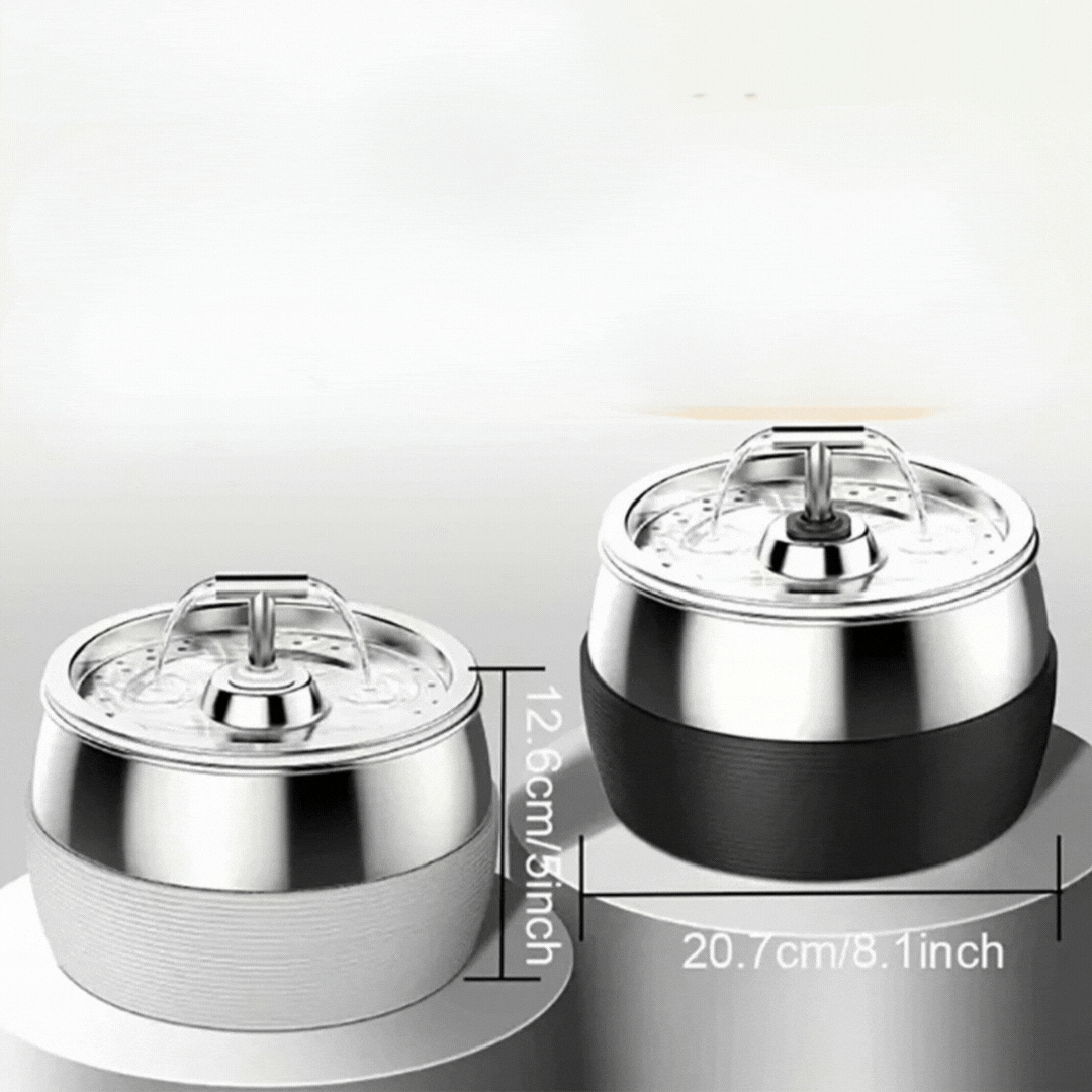 3L Edelstahl Trinkbrunnen mit Doppelauslauf, leiser Betrieb, modernes Design, ideal für Mehrtierhaushalte, fördert Hydration.