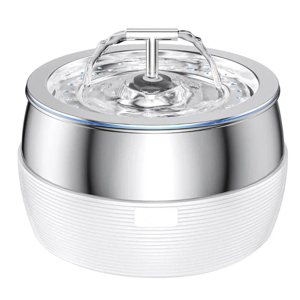 3L Edelstahl Trinkbrunnen mit Doppelauslauf, leiser Betrieb, modernes Design, ideal für Mehrtierhaushalte, fördert Hydration.