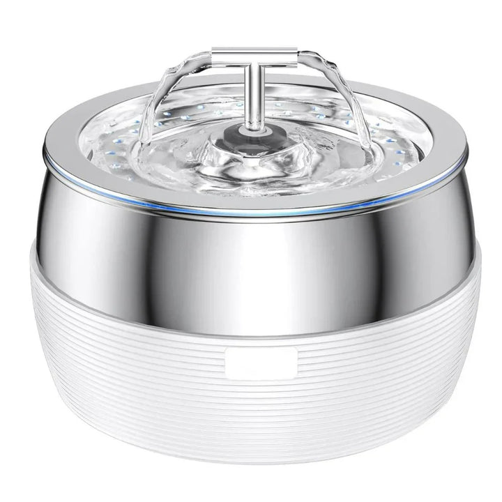 3L Edelstahl Trinkbrunnen mit Doppelauslauf, leiser Betrieb, modernes Design, ideal für Mehrtierhaushalte, fördert Hydration.