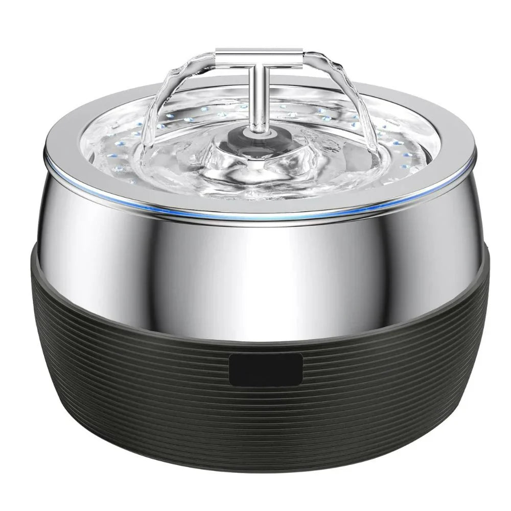 3L Edelstahl Trinkbrunnen mit Doppelauslauf, leiser Betrieb, modernes Design, ideal für Mehrtierhaushalte, fördert Hydration.