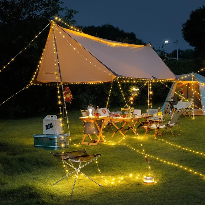 "4-in-1 Camplight, wasserdicht, multifunktional, schwarz-gold, ideal für Camping, Nachtbeleuchtung, Powerbank integriert"