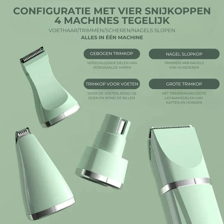 "4-in-1 Tierpflege-Trimmer für Fell- und Klauenpflege, kompaktes Design, ideal für Haustiere, ergonomisch, leise"