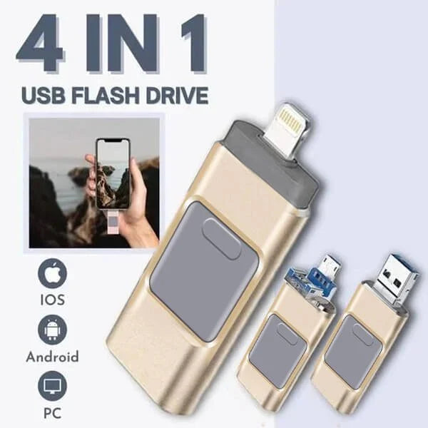 4-in-1 USB-Flash-Laufwerk, multifunktional, hochgeschwindigkeit, robuster silberner Körper, universelle Kompatibilität.