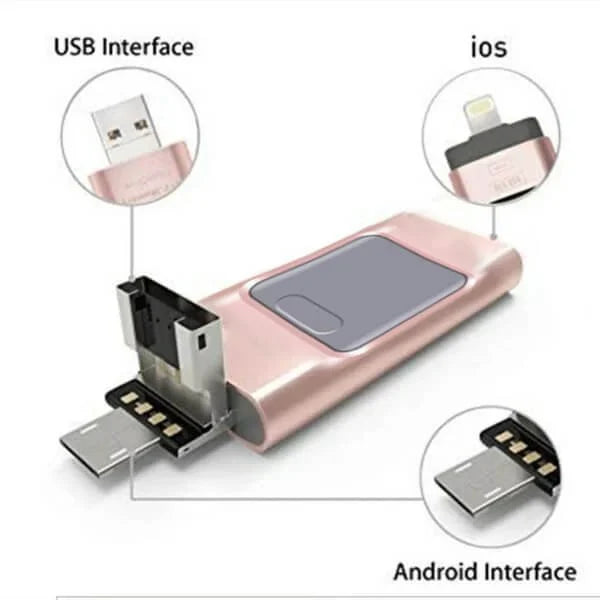 4-in-1 USB-Flash-Laufwerk, multifunktional, hochgeschwindigkeit, robuster silberner Körper, universelle Kompatibilität.