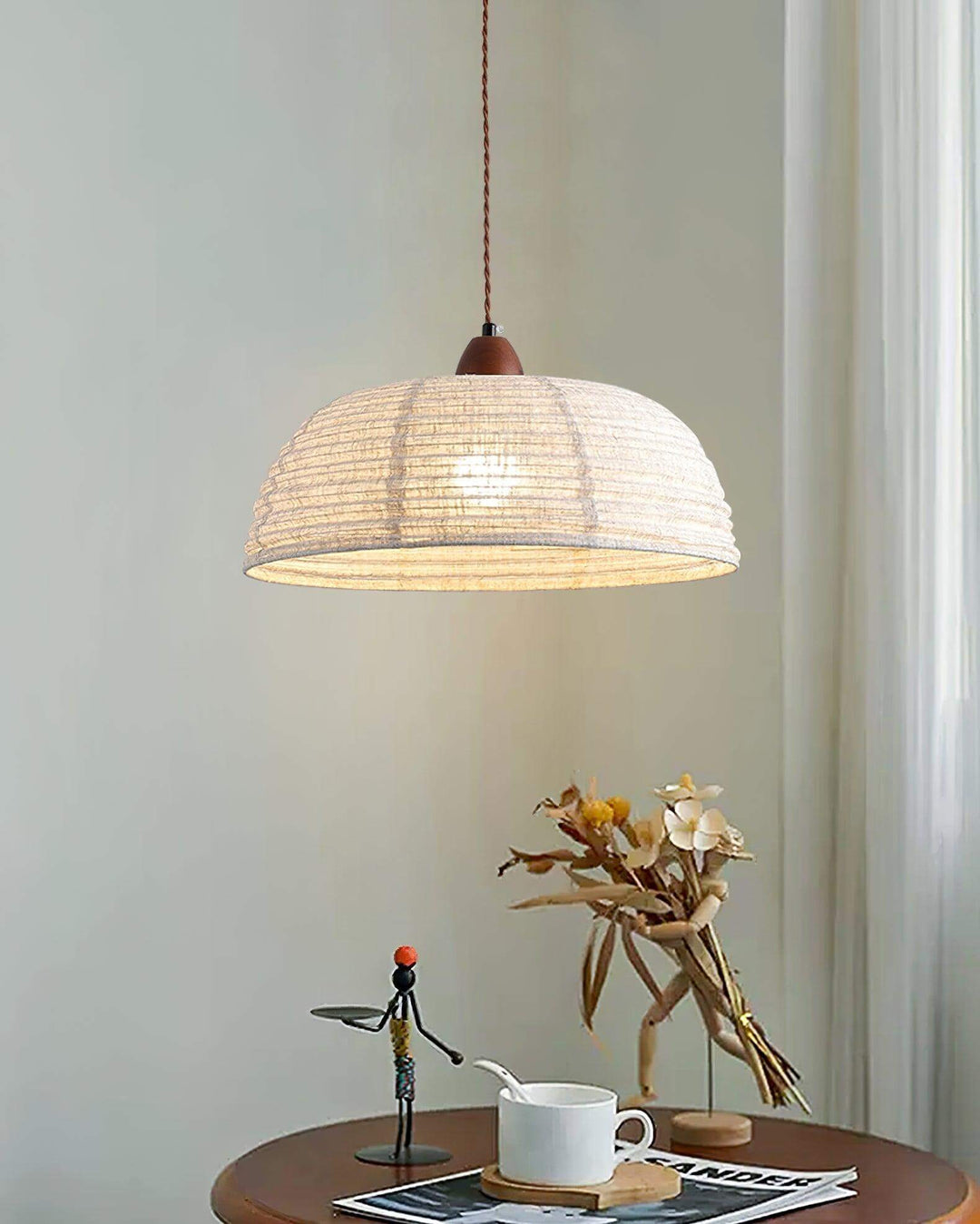 Lampe à suspension en bois et tissu