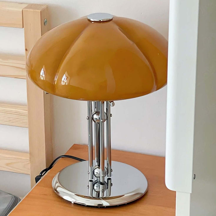 Lampe de table design champignon en verre ambré