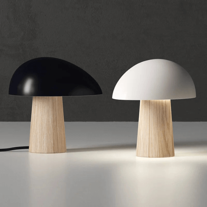 Moderne Tischleuchte Pilz Design Holz Optik 28cm