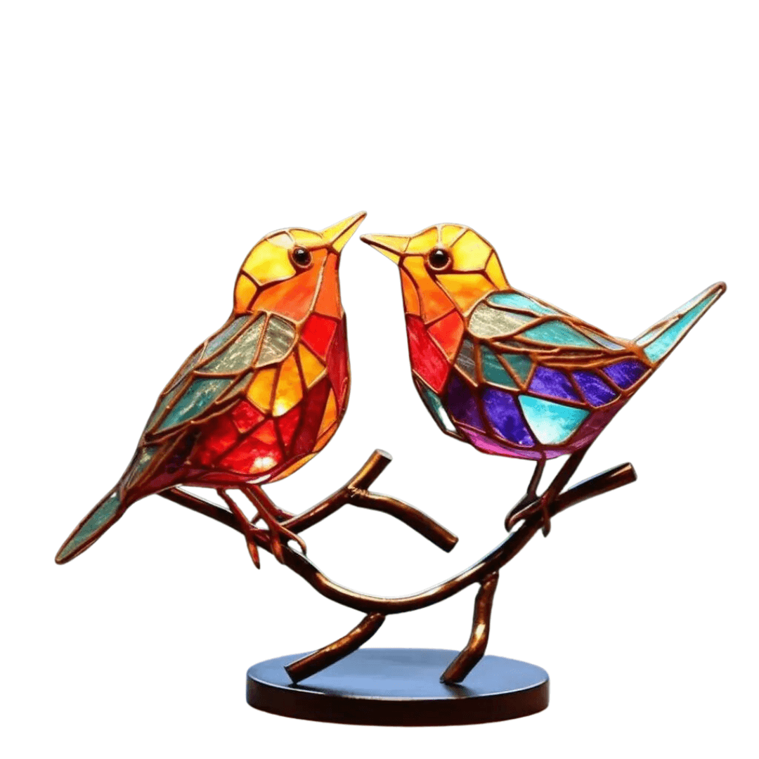 Sculpture d'oiseau décorative - Oiseaux colorés sur une branche