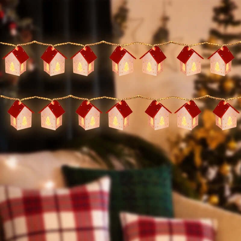 Maisons de Noël suspendues en bois avec LED