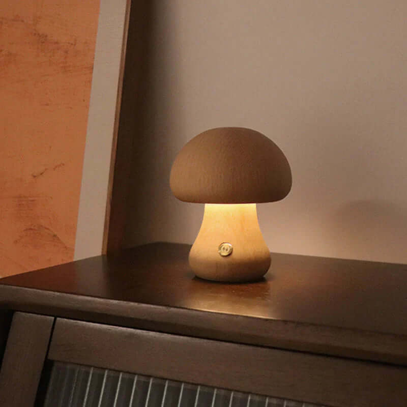 Veilleuse LED en forme de champignon en bois - Éclairage d'ambiance