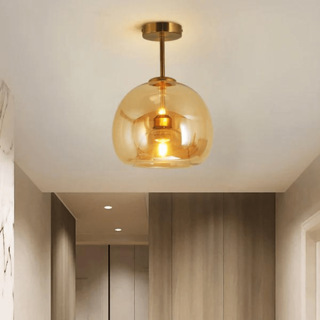 Plafonnier LED moderne, blanc chaud, métal et verre