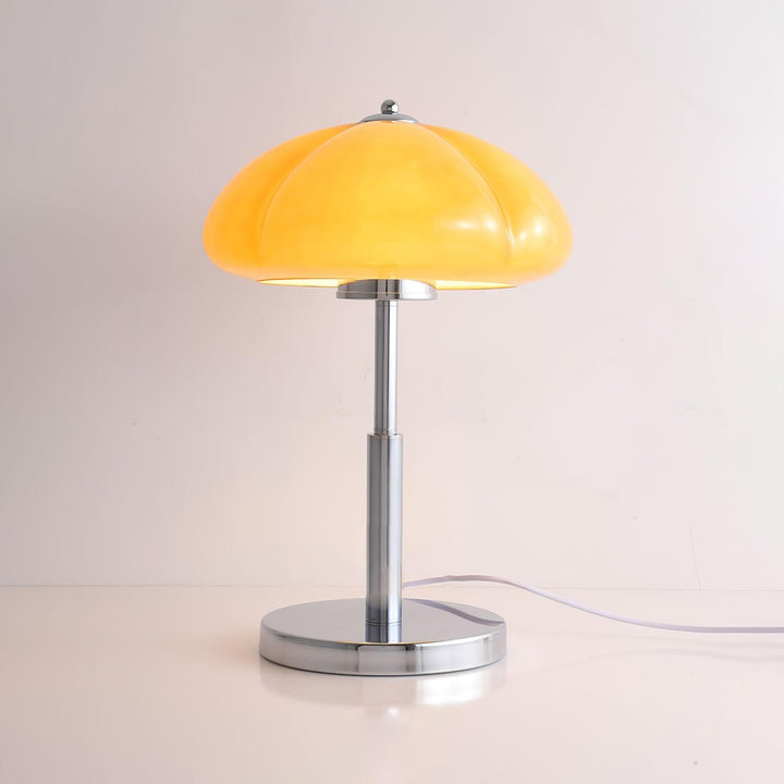 Lampe de table design champignon en verre ambré