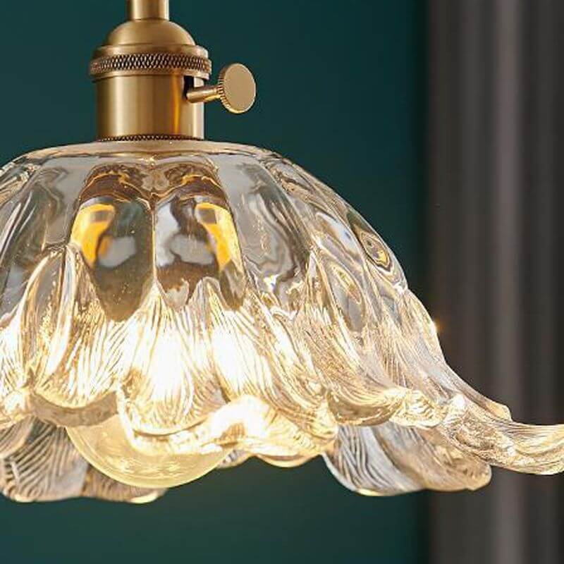 Lampe suspendue dorée en forme de fleur de verre