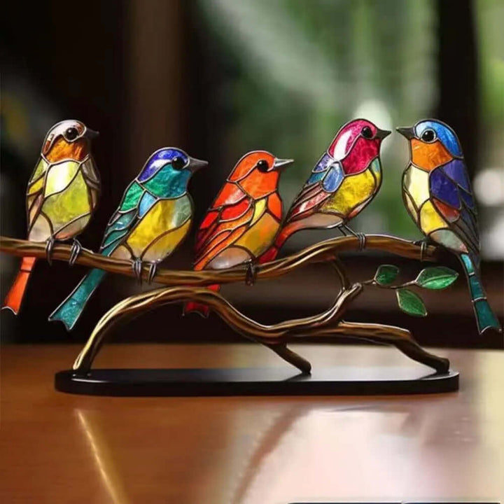 Sculpture d'oiseau décorative - Oiseaux colorés sur une branche