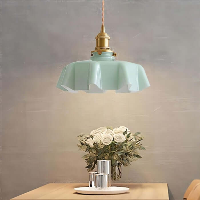 Lampe suspendue rétro fleur en verre crème