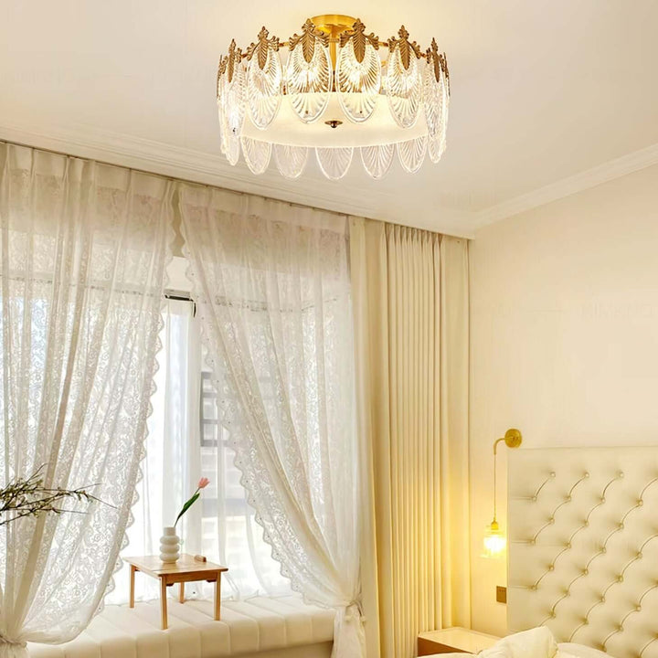 Lustre rond en verre avec motif décoratif