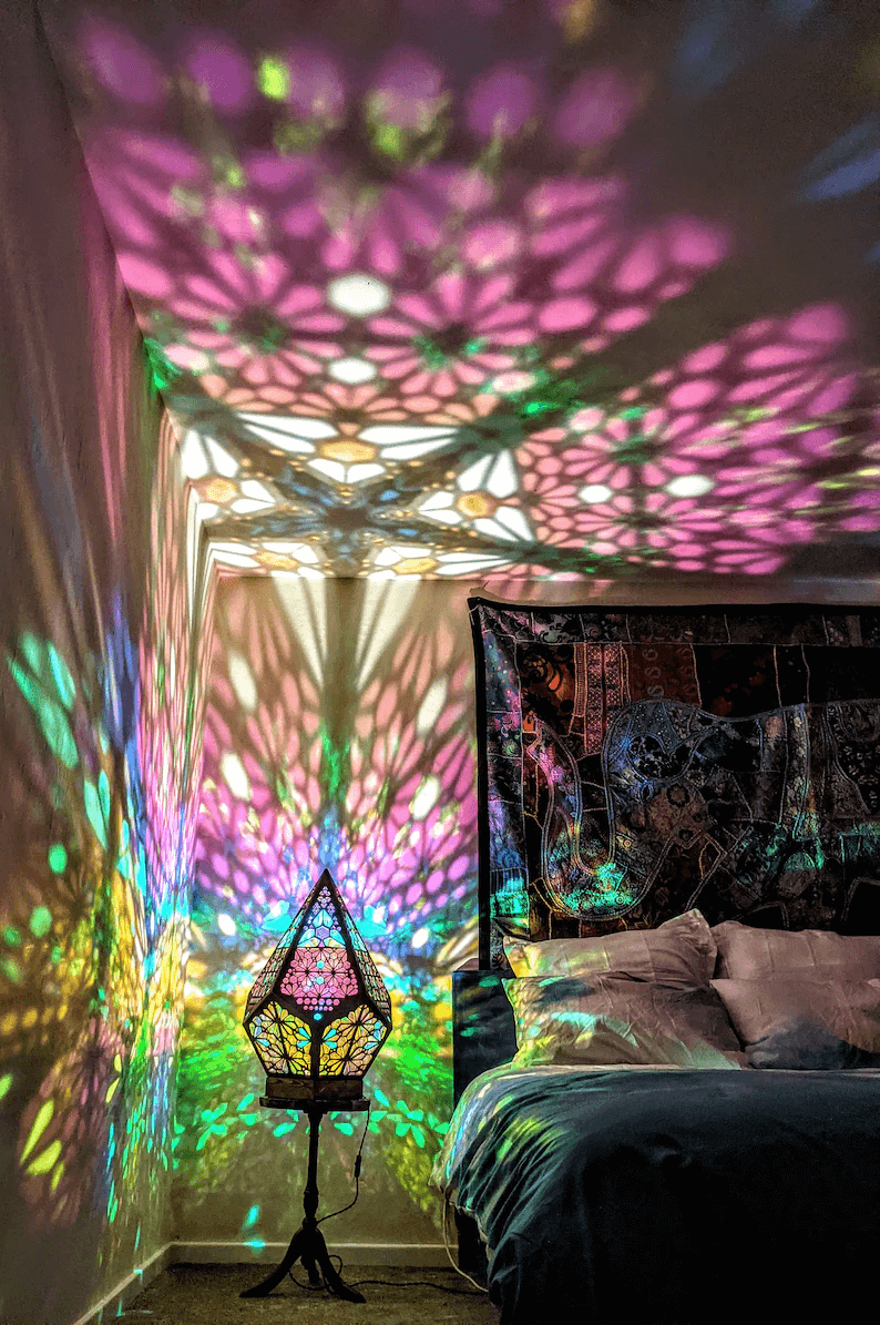 LED Tischlampe Glas-in-Block Design Sternhimmel