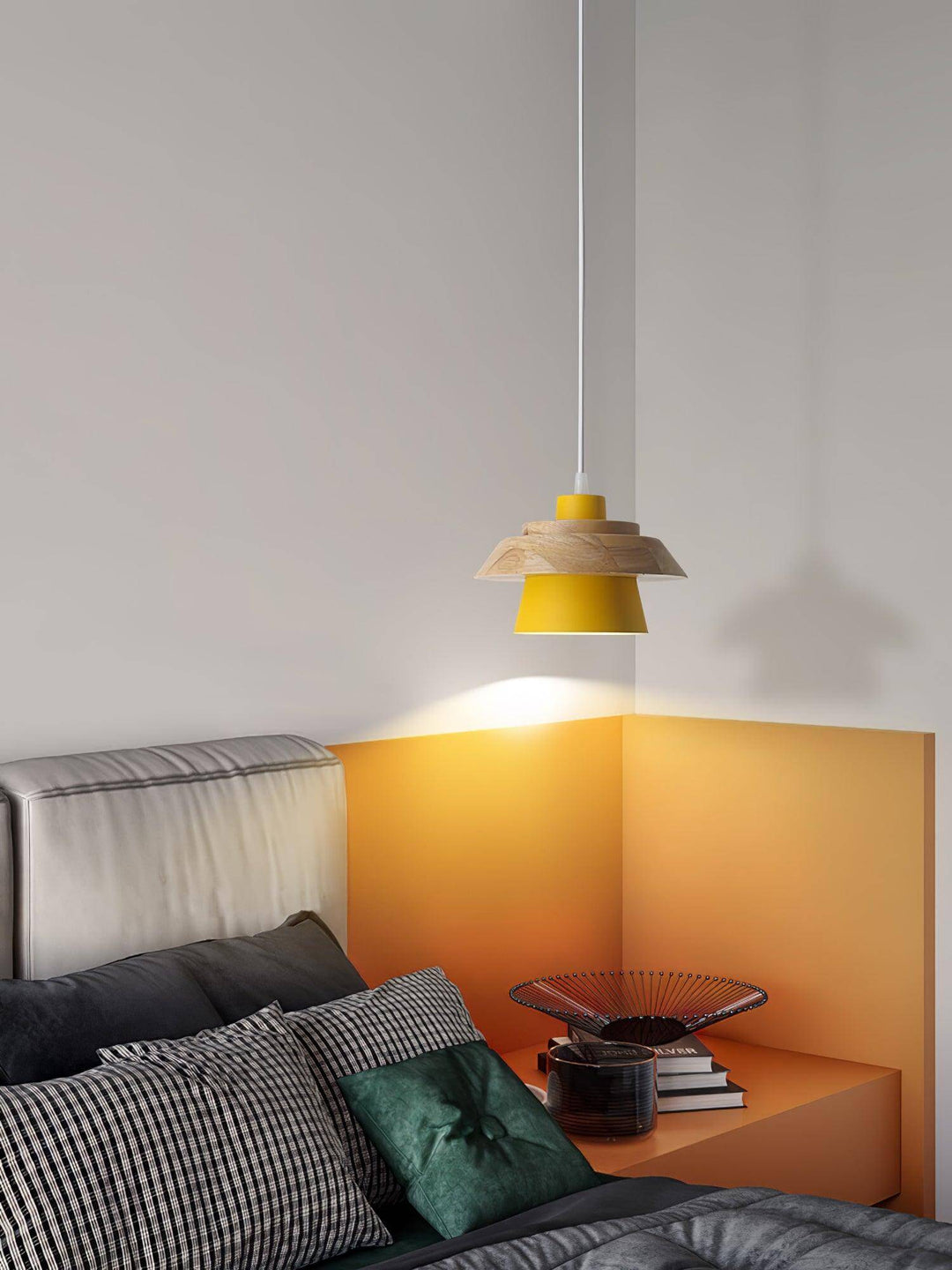 Lampe suspendue design en bois et pierre