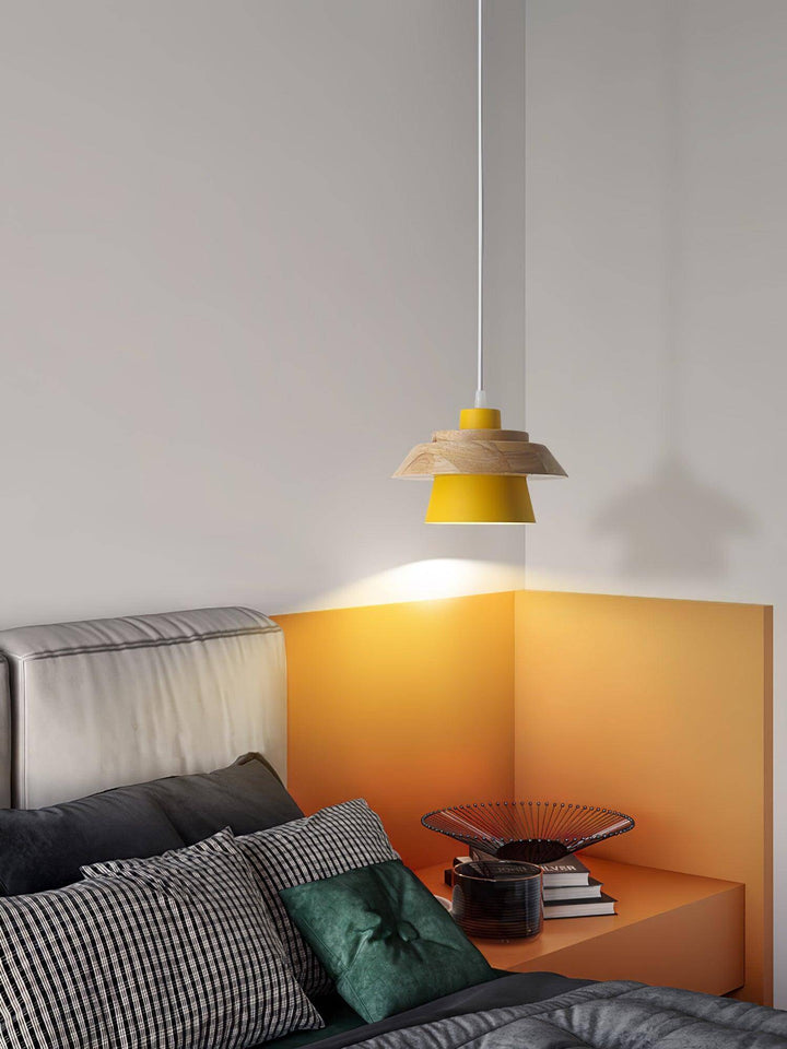 Lampe suspendue design en bois et pierre