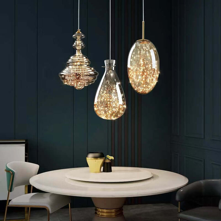 Suspension moderne en verre ciel étoilé gris