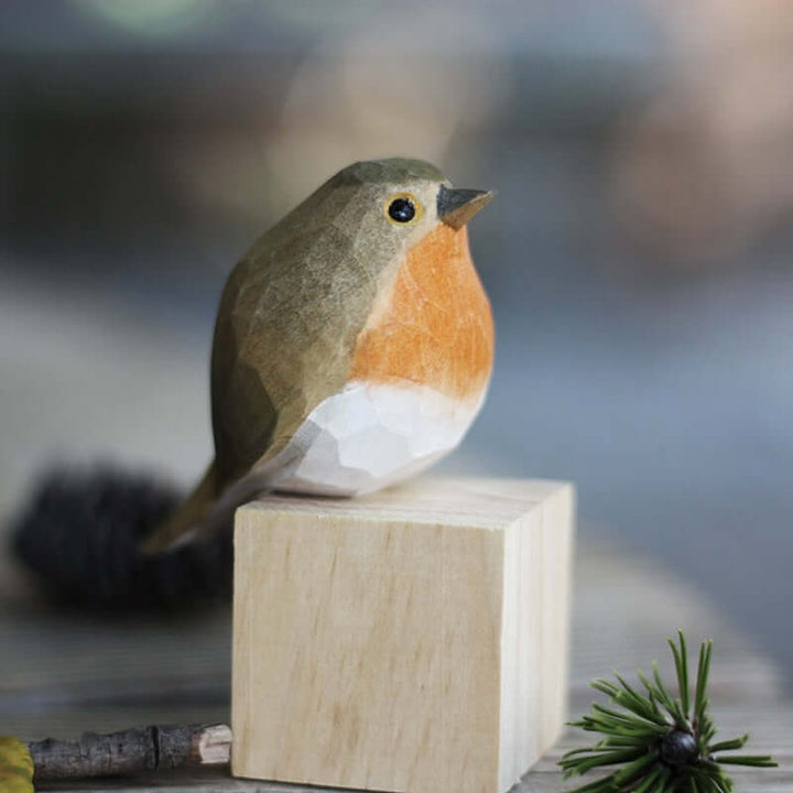 Figurine décorative d'oiseaux en bois sculpté à la main