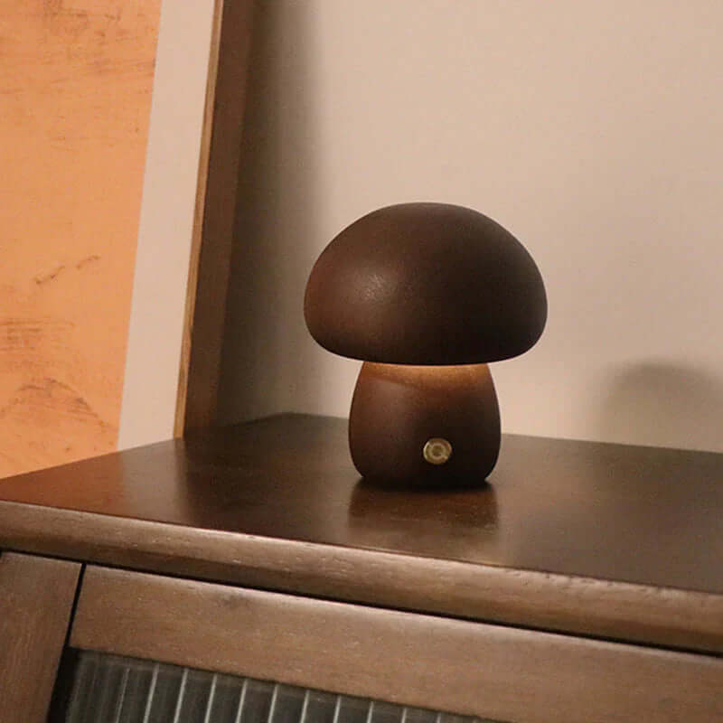 Veilleuse LED en forme de champignon en bois - Éclairage d'ambiance