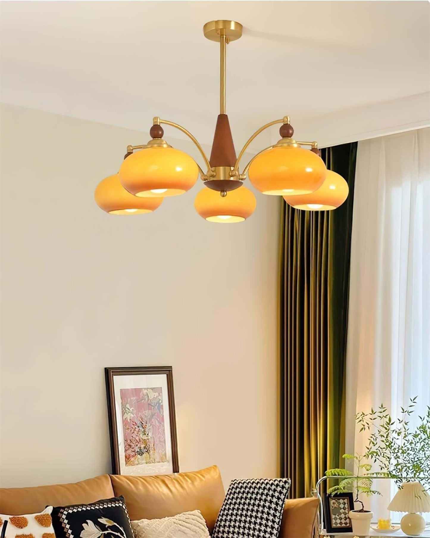Retro Kronleuchter Holz & Messing