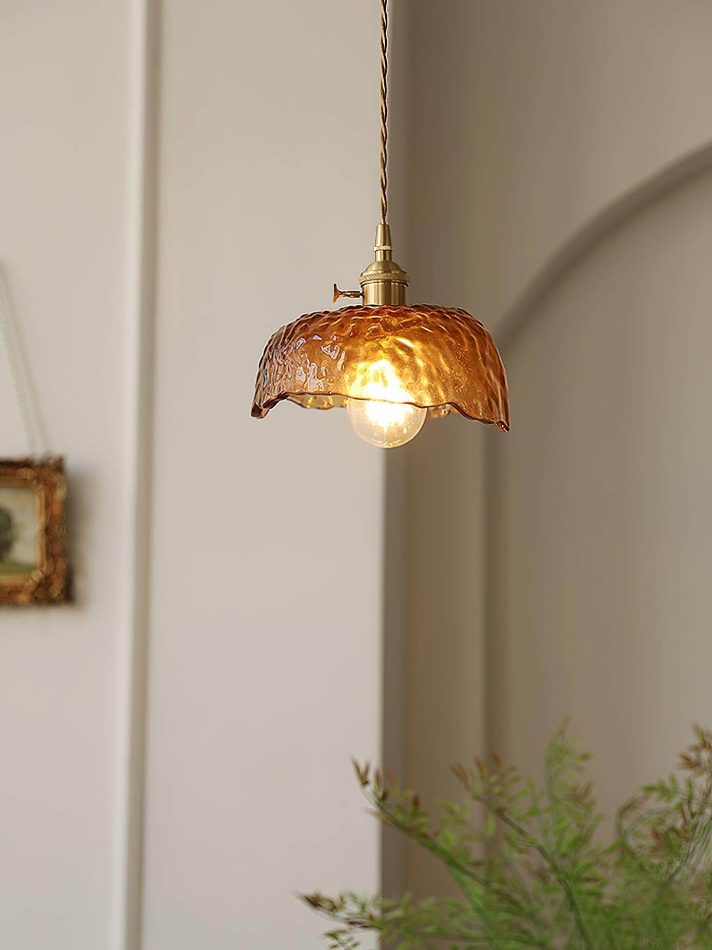 Suspension vintage en verre marron clair