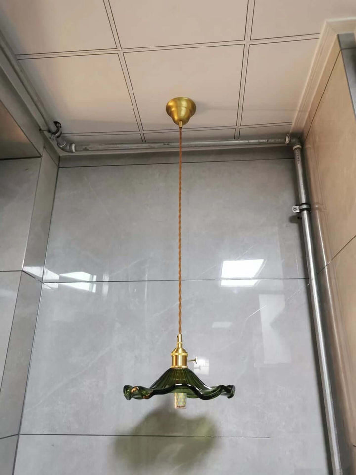 Suspension LED, vitrail et cuivre - Design moderne