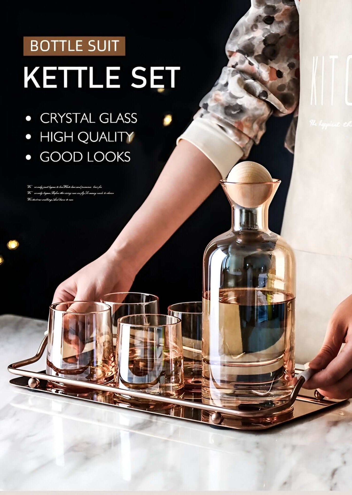 Élégante carafe en verre avec couvercle en bois