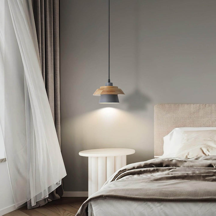 Lampe suspendue design en bois et pierre