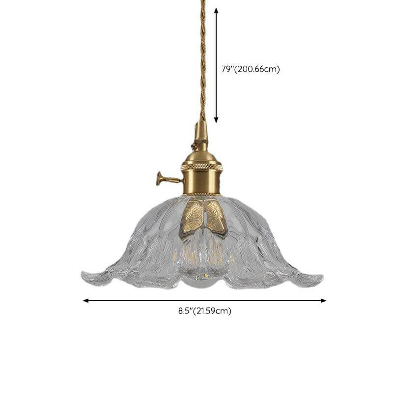 Lampe suspendue dorée en forme de fleur de verre
